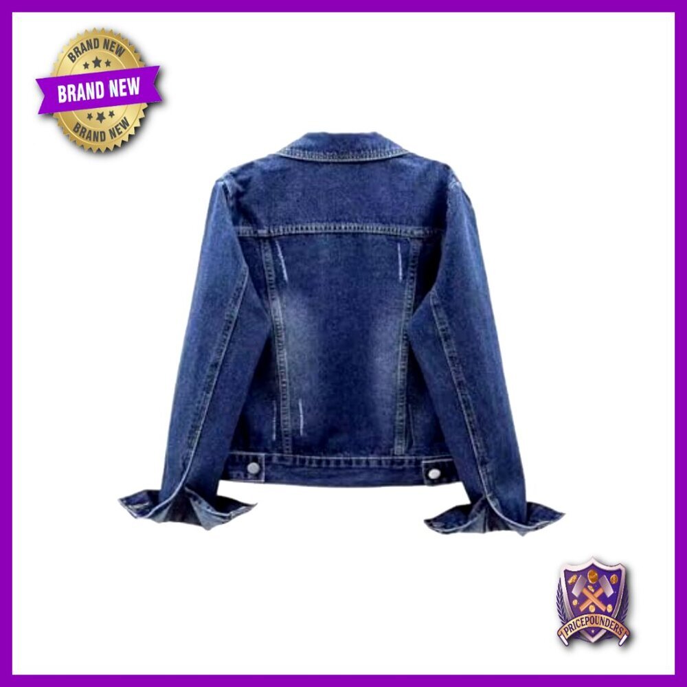 Classic Denim Jacket Button Front Cropped Fit Casual Chic Cowgirl Style - Picture 3 of 6